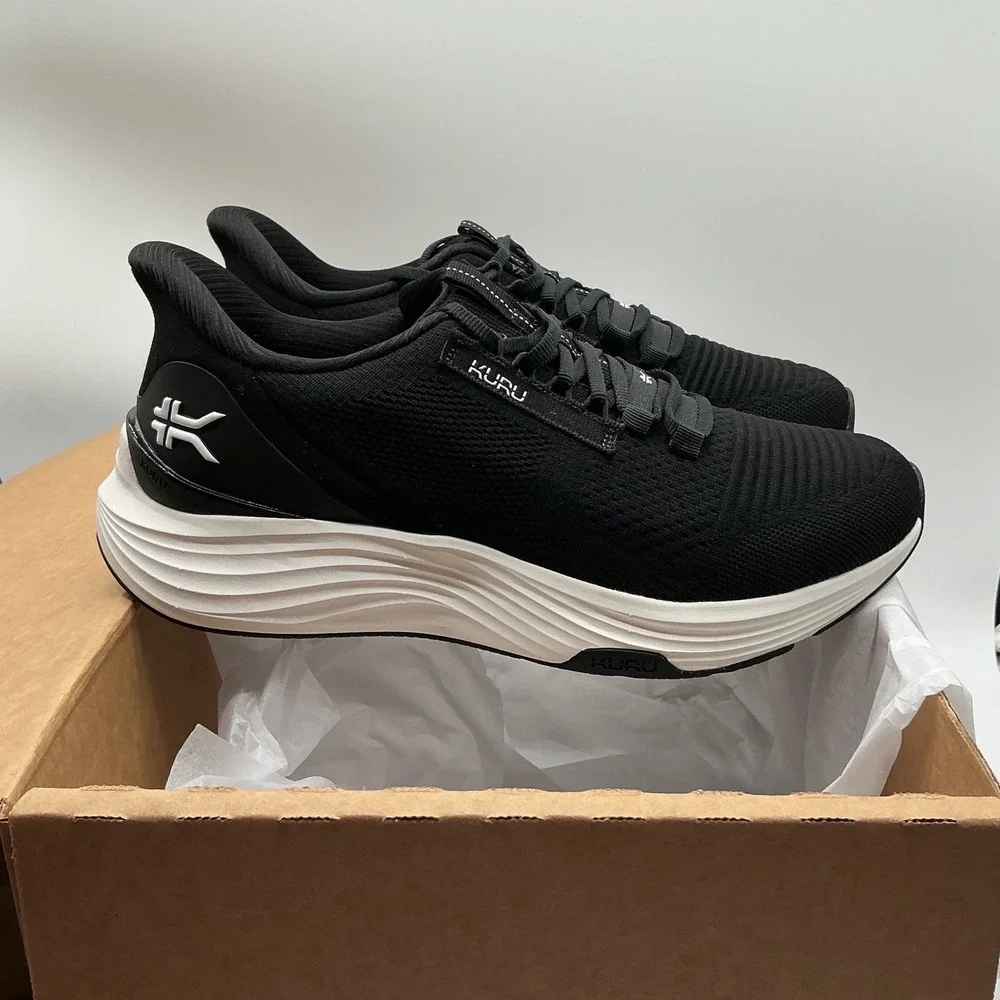 Kuru Atom Mens Athletic Sneakers Black White Knit Walking Running Shoes